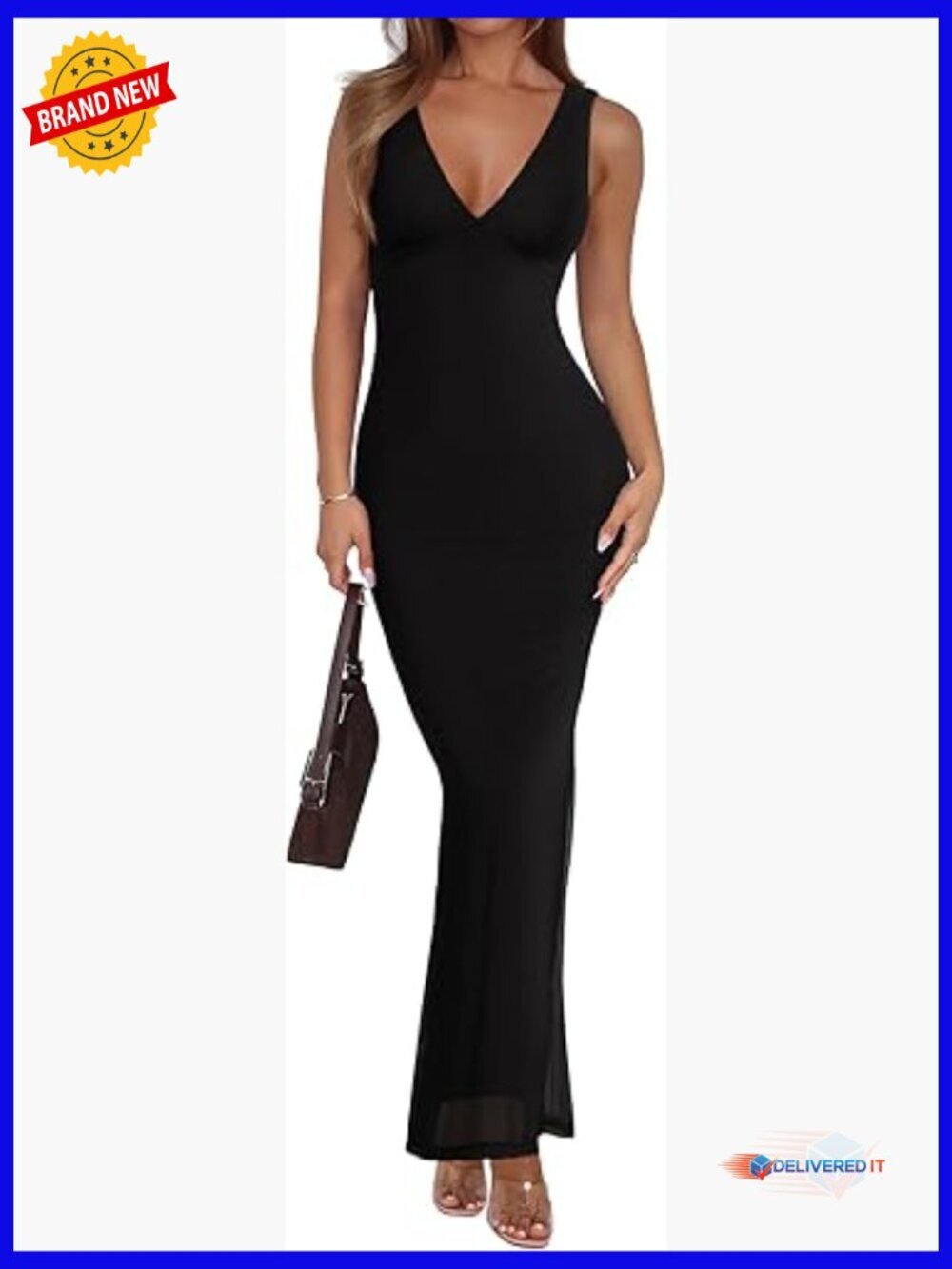 Sleeveless V-Neck Mesh Maxi Dress Bodycon Wedding Guest Summer